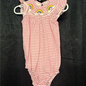 Cactus Pink and White Striped Bodysuit with Rainbow Details
